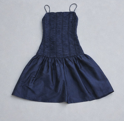 Navy ruched drop-waist mini dress